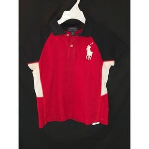 Polo Ralph‎ Lauren Kids Color Block Polo Shirt Size 4/4T Red Black Number 2